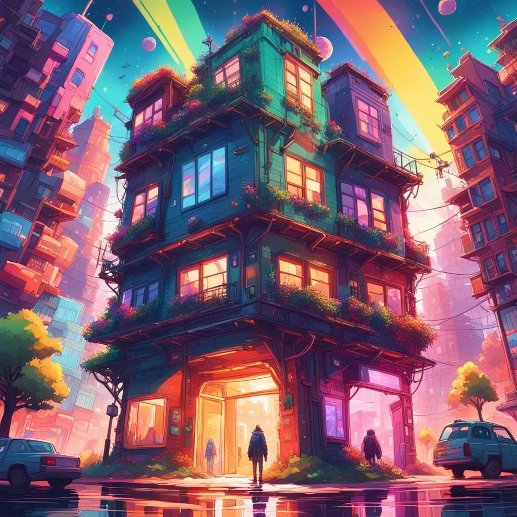Rainbow City: Vibrant Fantasy Concept Art