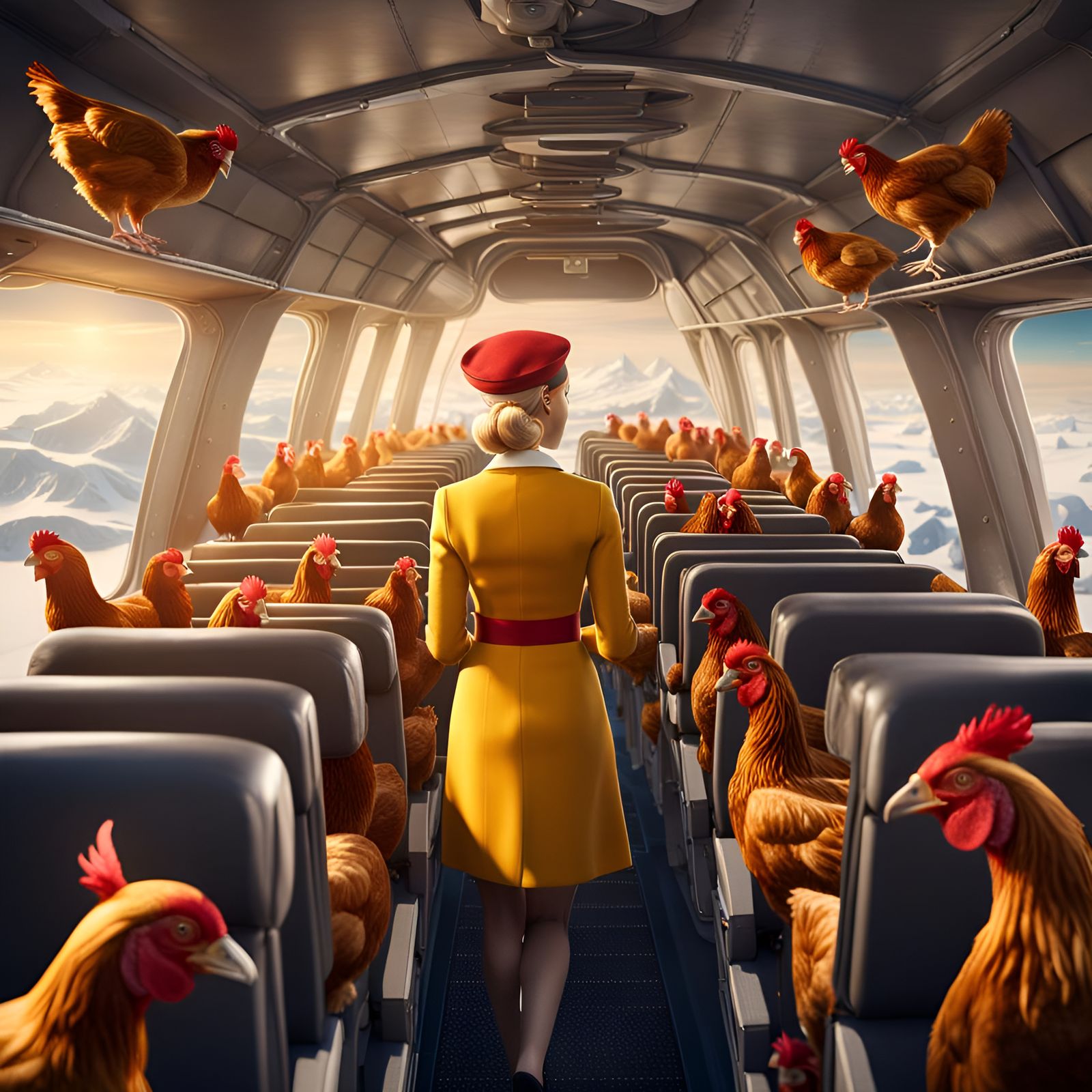 Stewardess Over Antarctica With Chickens: Detailed Matte Pai...