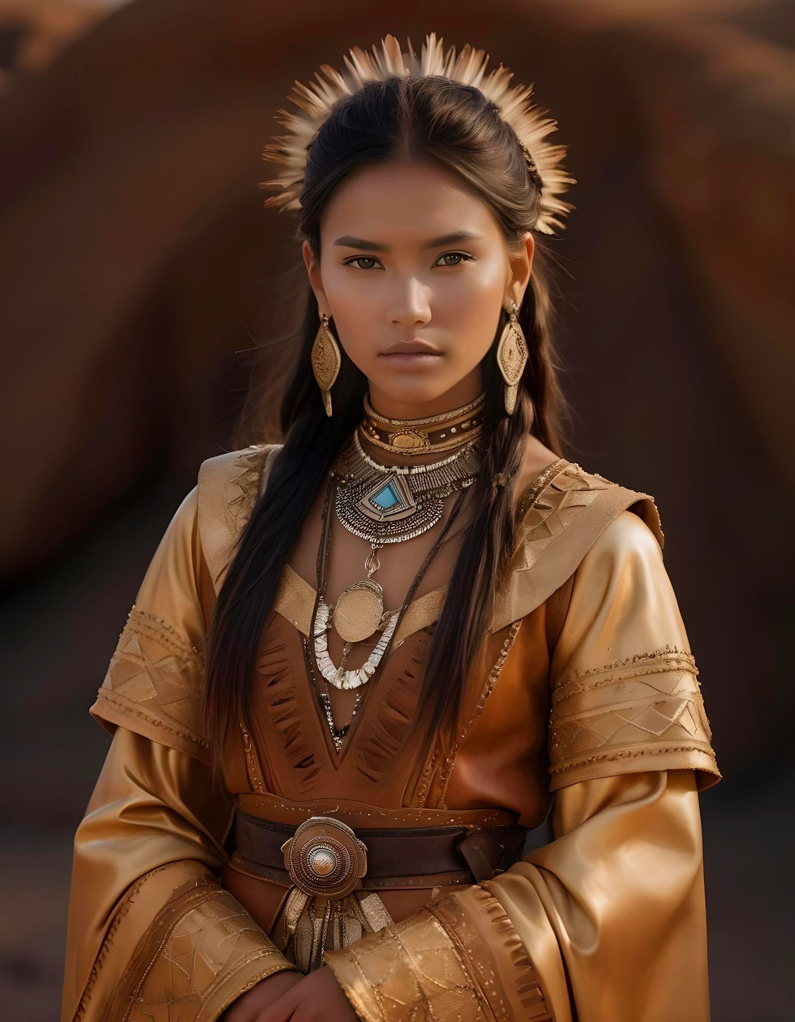 Cherokee Woman in Death Valley: Hyperrealistic Portrait