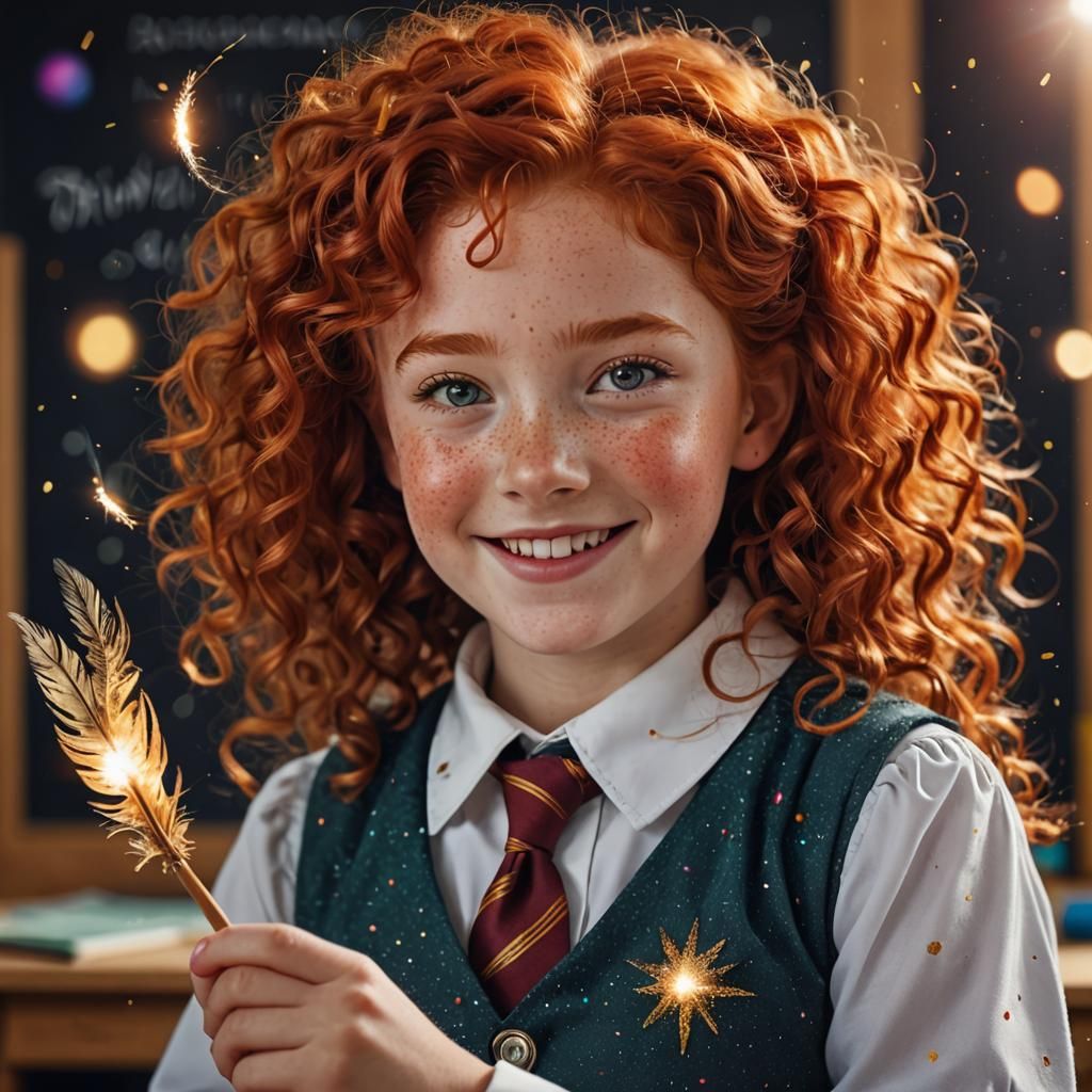 Adorable Wizard Apprentice Girl Casting Spell