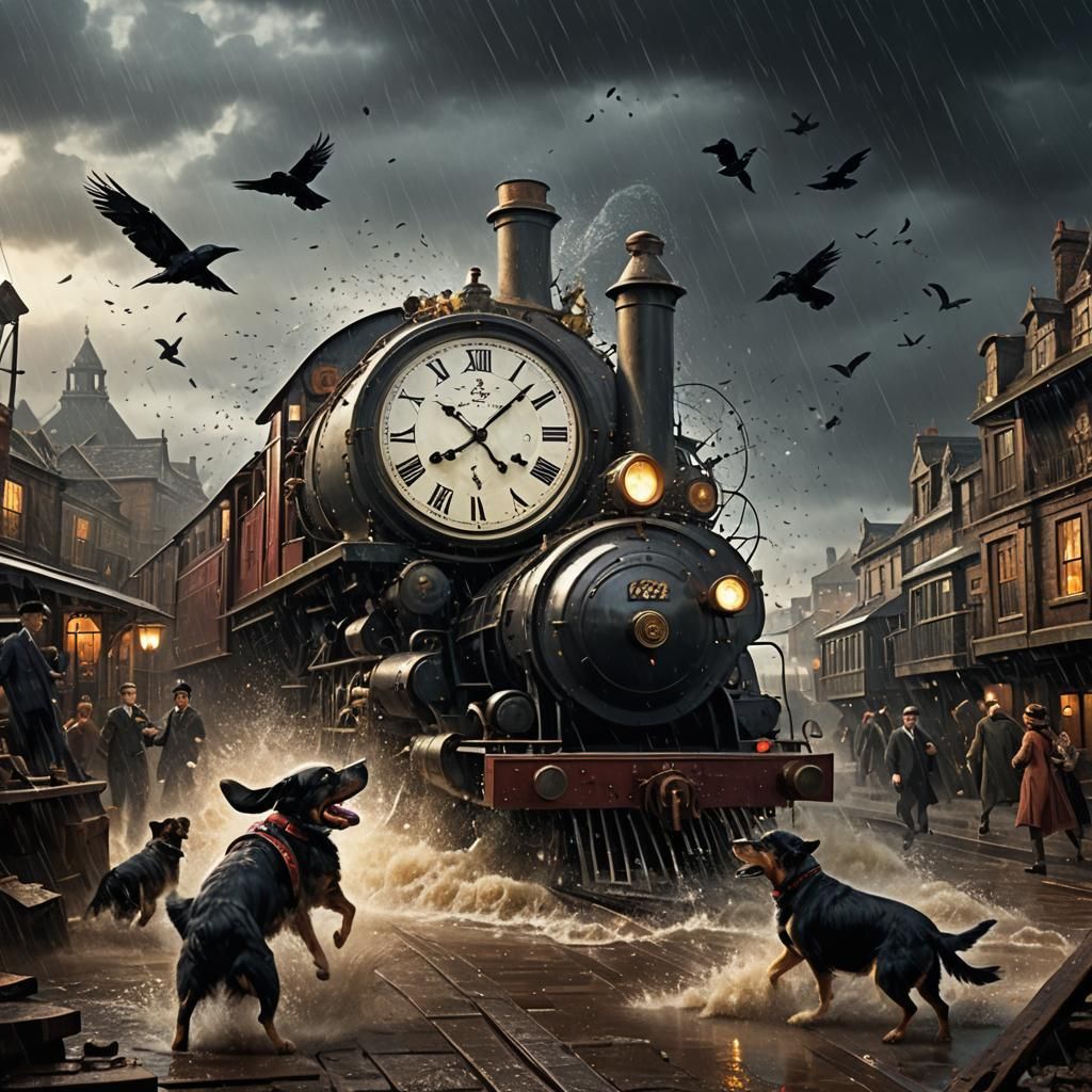 Surreal Rain of Dogs in Digital Matte Painting