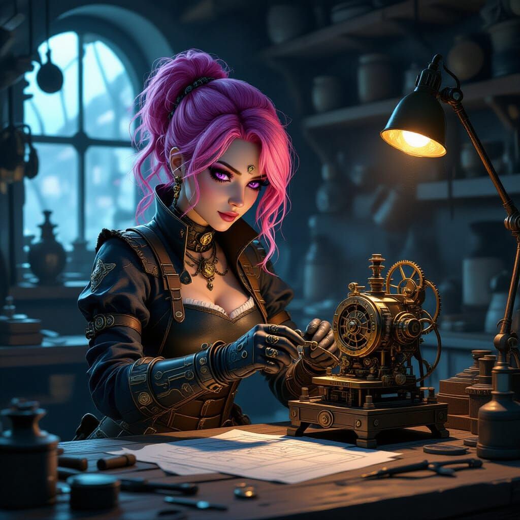 Steampunk Blacksmith Crafting Clockwork Automatons
