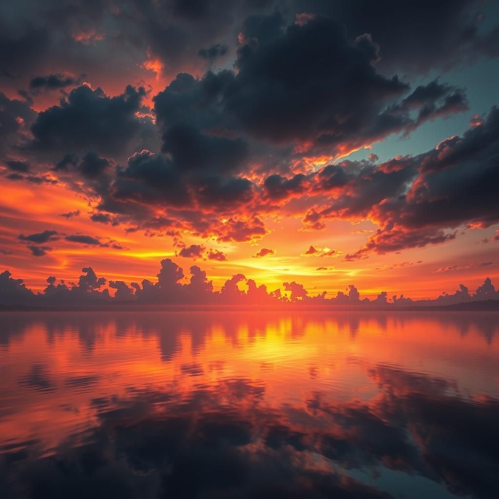 Dramatic Sunset Shelf Clouds Reflect on Lake