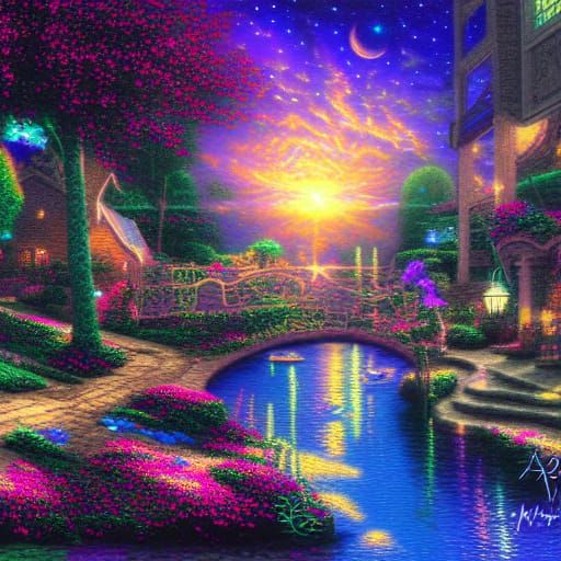 Cosmic Midnight Oasis in Luminous Style