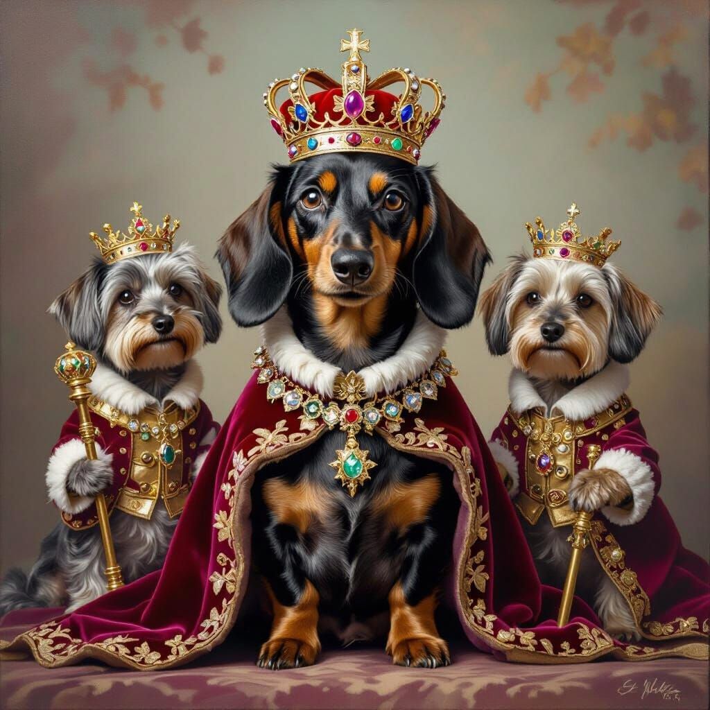Regal Dachshund King with Terrier Princes