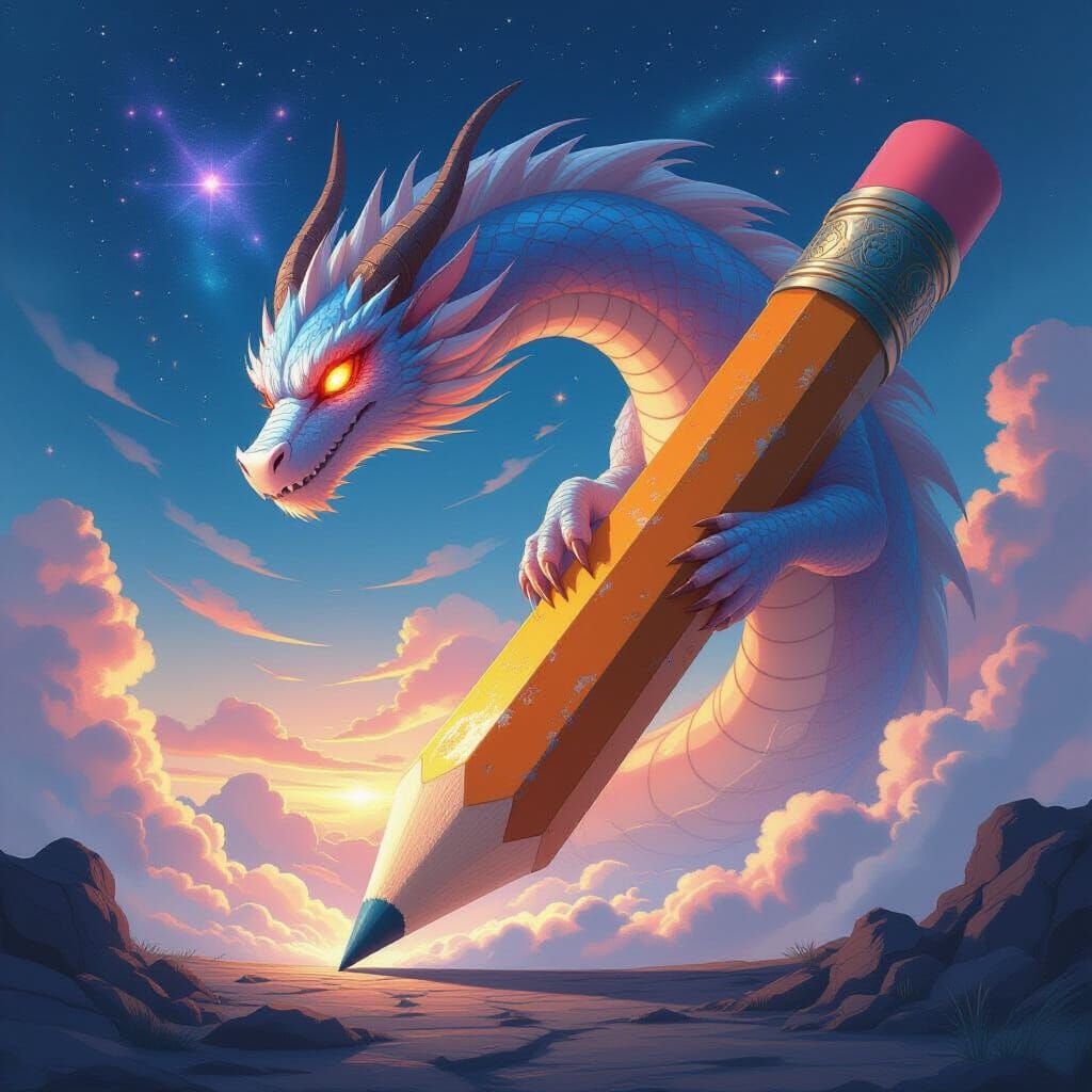 Cosmic Dragon Emerging from Ancient Petrified Pencil