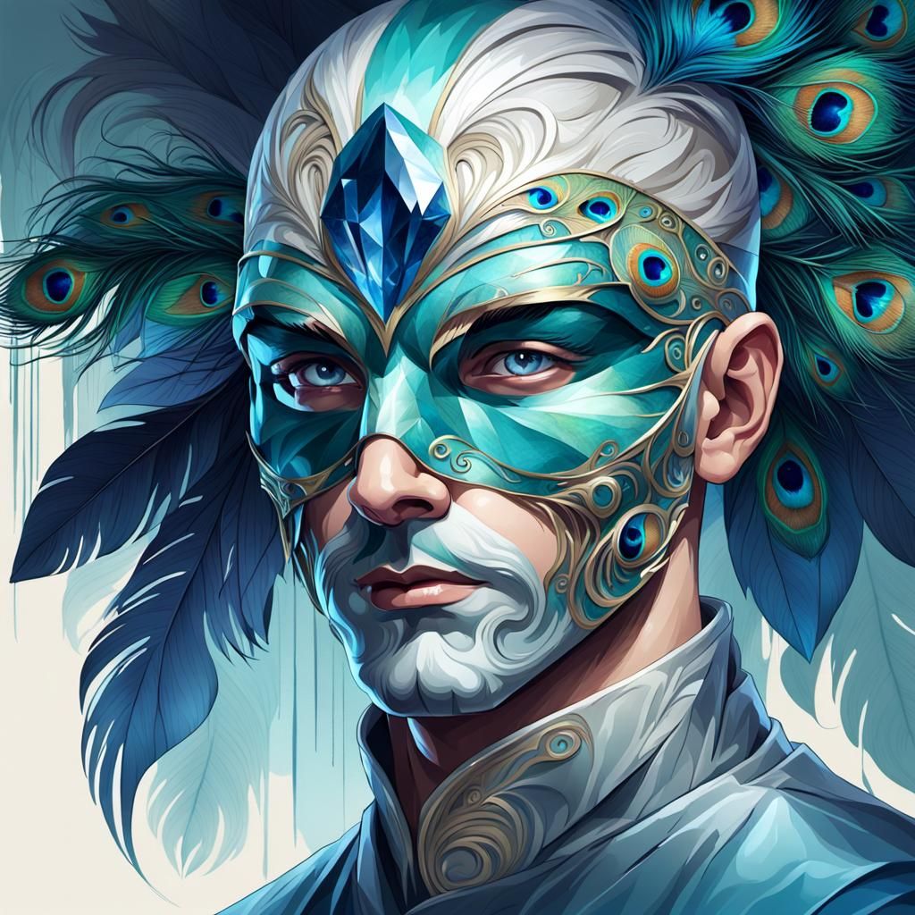 Masked Man Portrait with Crystal and Marble