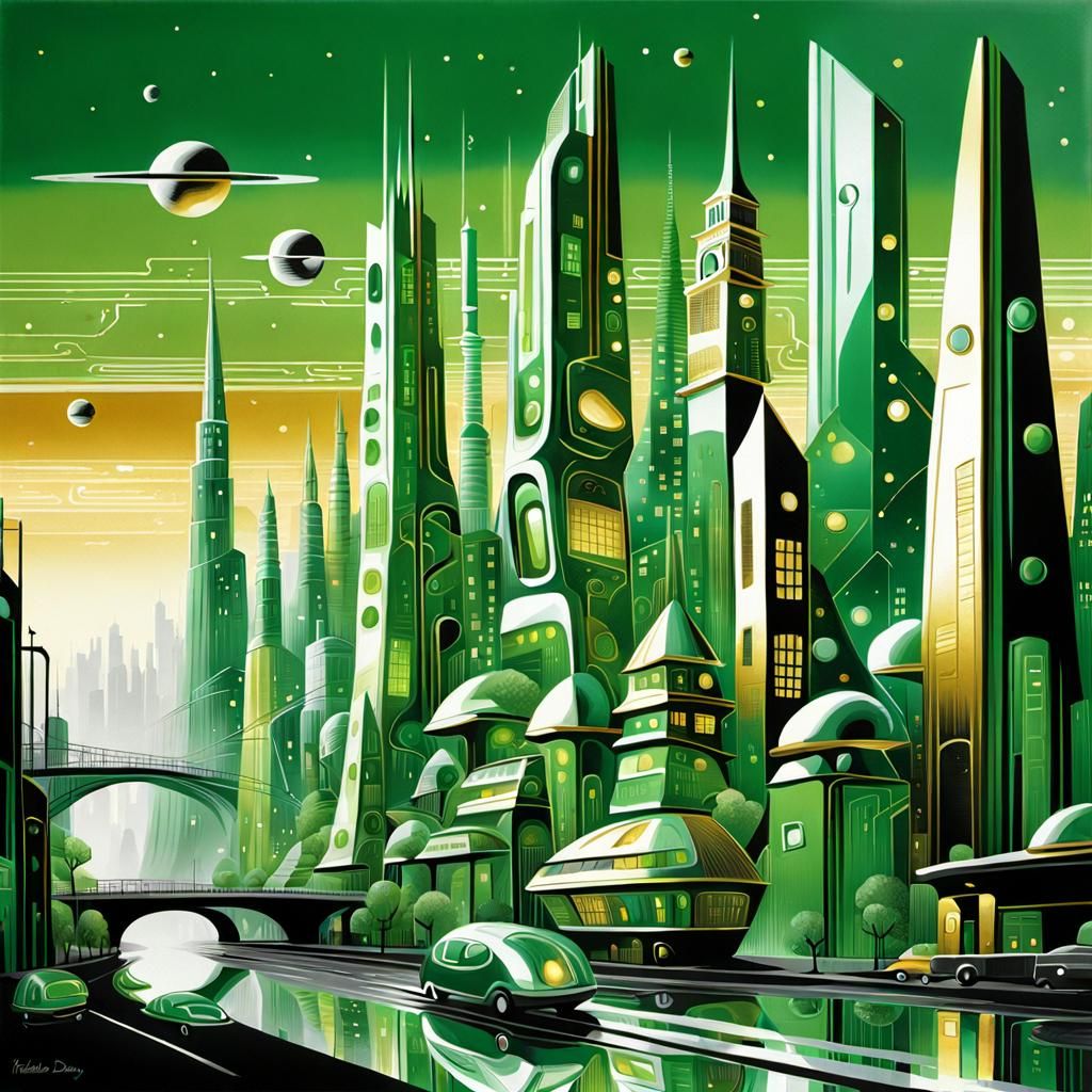 Metallic Futuristic City in Illustrative Style