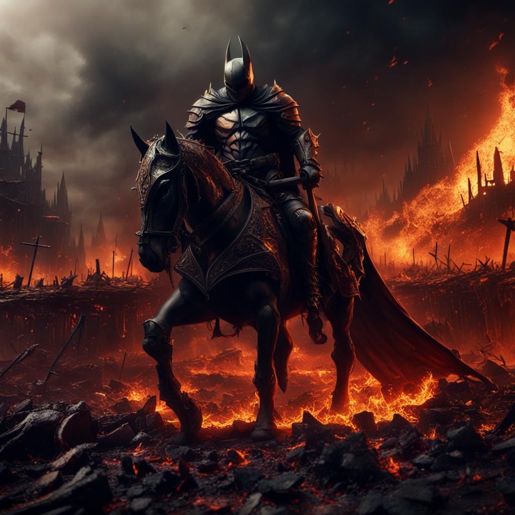 Dark Knight in Hellfire Landscape
