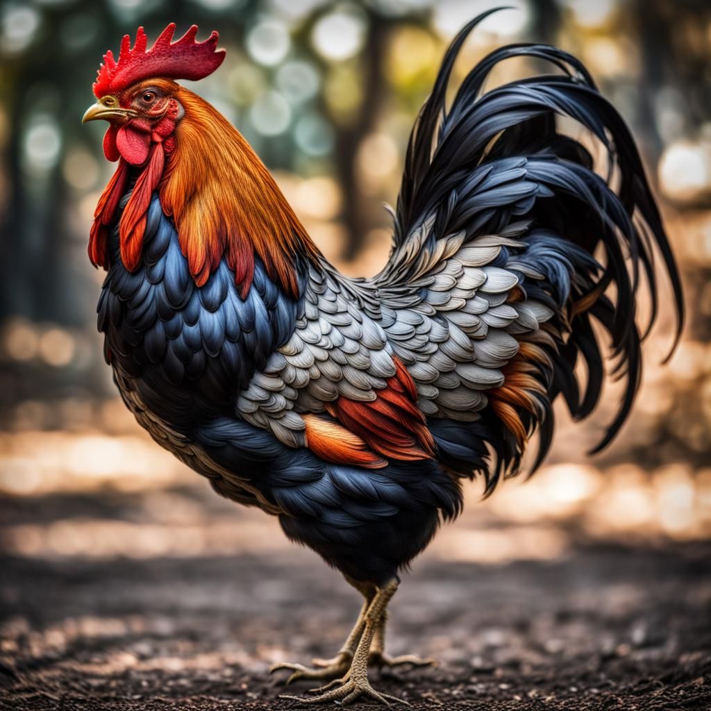 Intricate Metal Rooster Sculpture in HDR