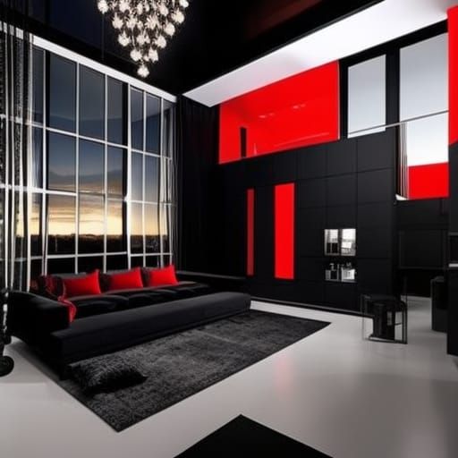 Gothic Dark fantasy loft Apartment with black and red walls&...