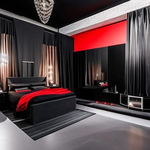 Gothic Dark fantasy loft Apartment with black and red walls&...