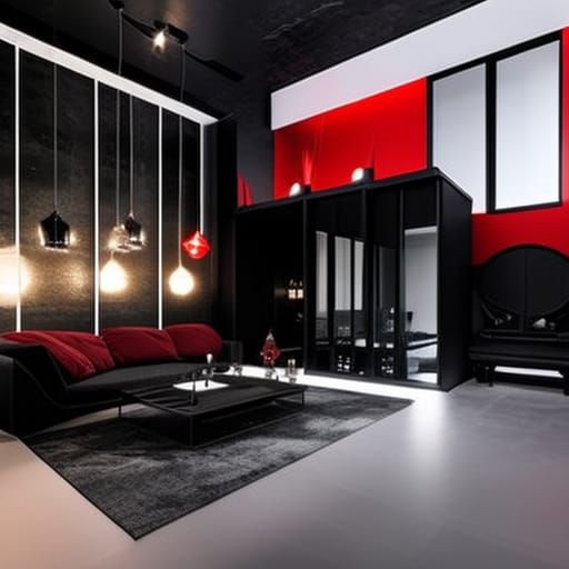 Gothic Dark fantasy loft Apartment with black and red walls&...