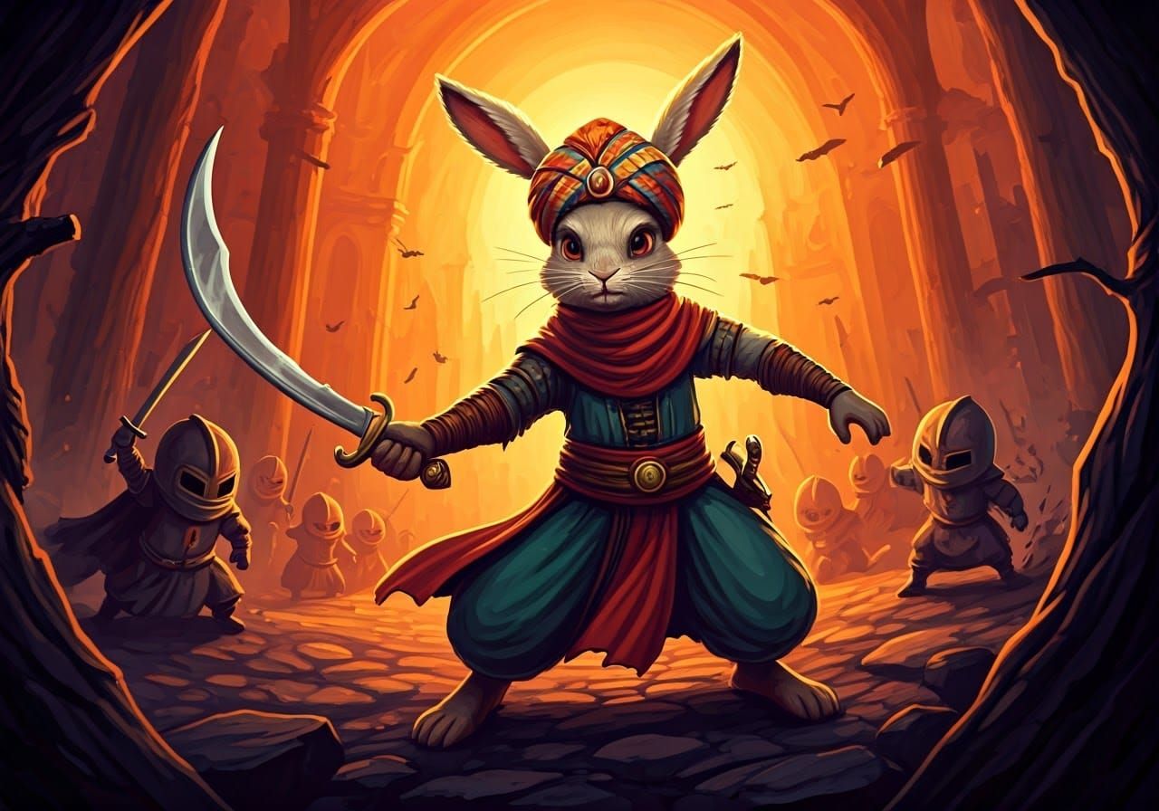 Surreal Fantasy Warrior Rabbit Battles Templar Knights