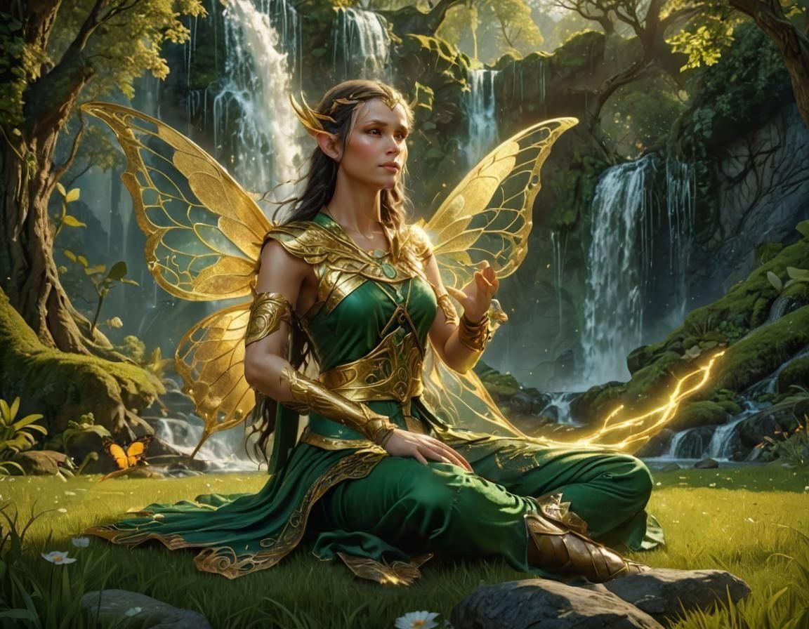 Elven Woman with Fairy Wings and Magic
