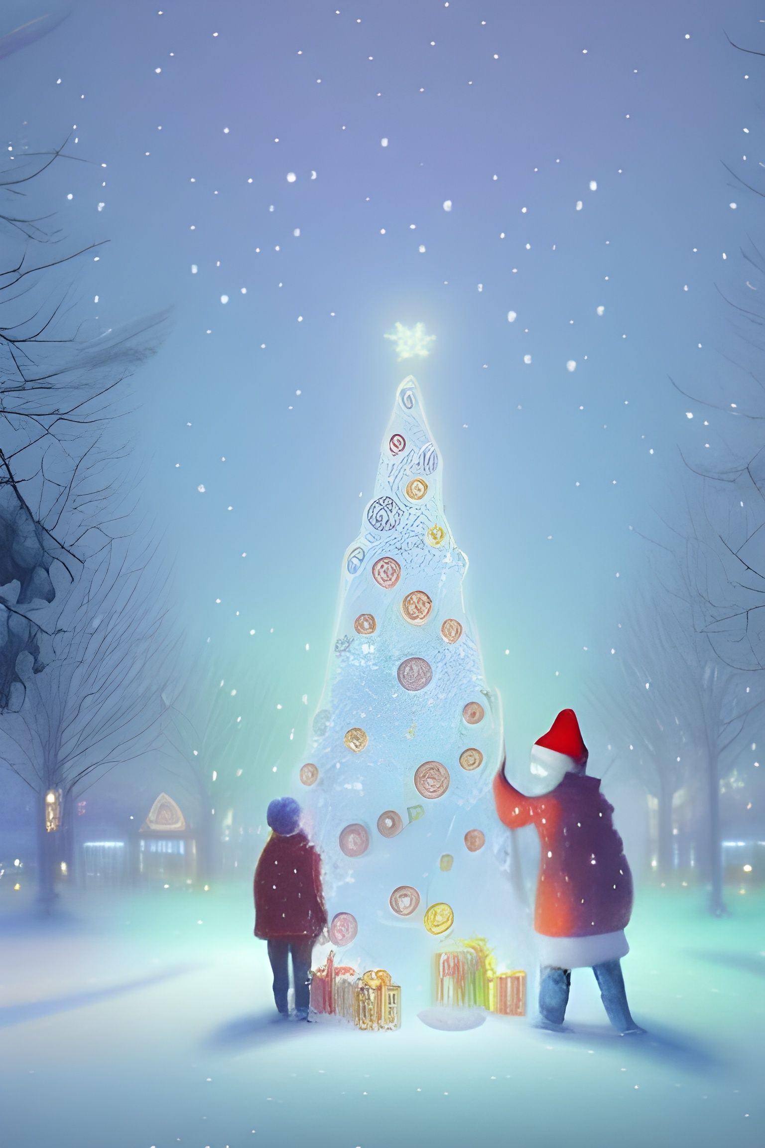 Christmas Winter Wonderland in Pastel Watercolor Style