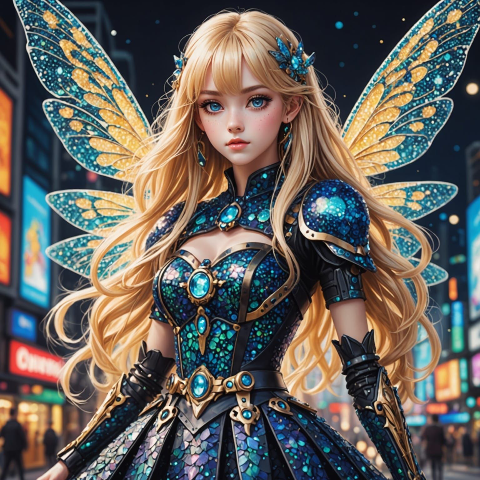 Anime Cyborg Fairy in Pointillism Style