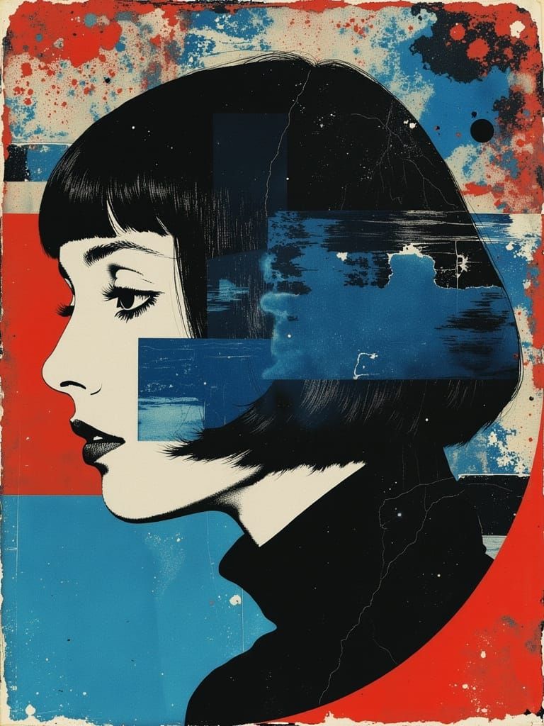 Surreal Pop Art Portrait of a Cool Young Woman in Darkwave S...