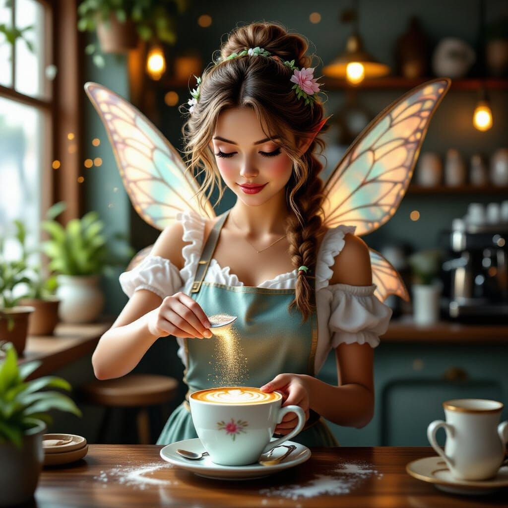 Ethereal Fairy Barista Crafting Magical Latte