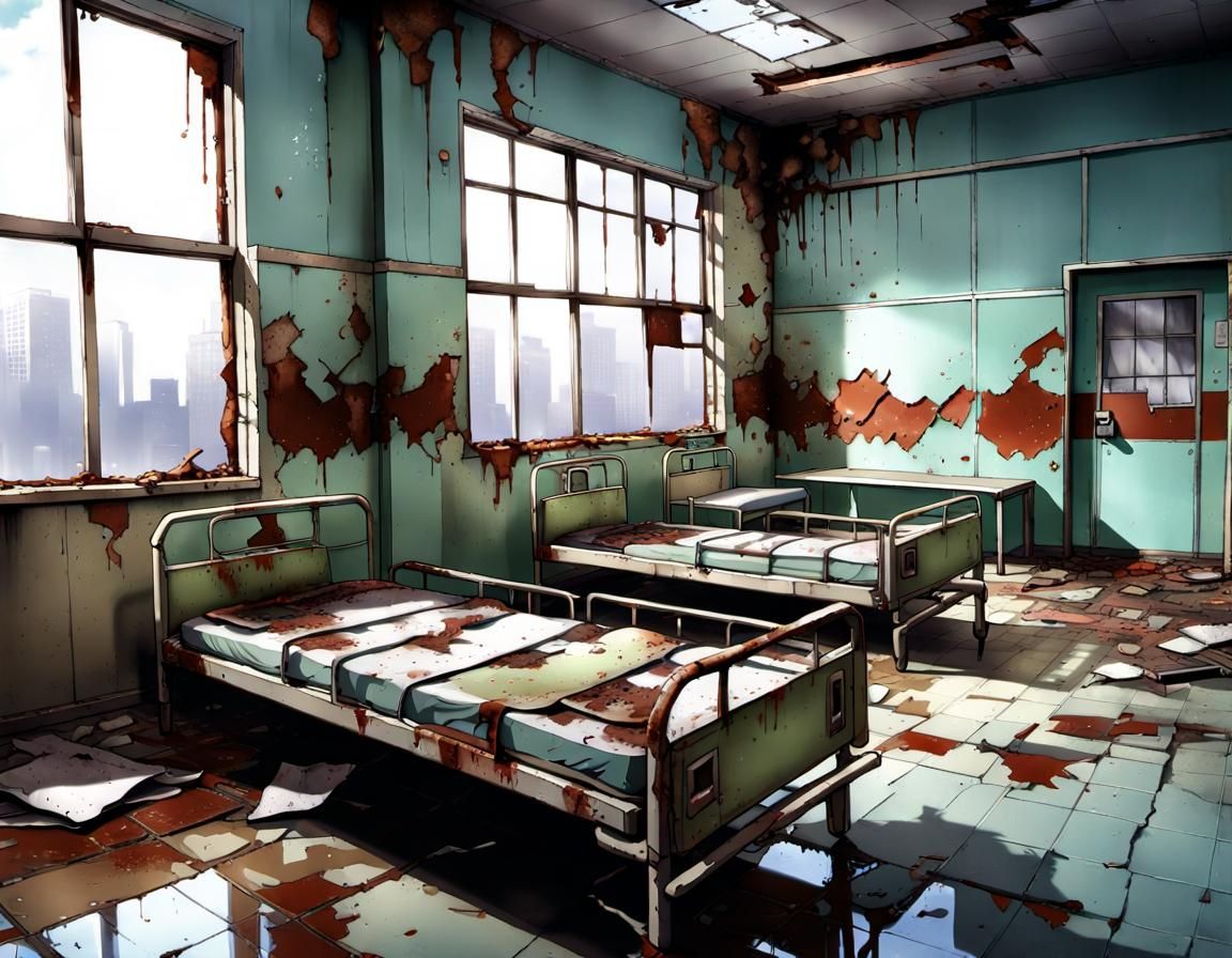 Abandoned Hospital Interior in Anime Style