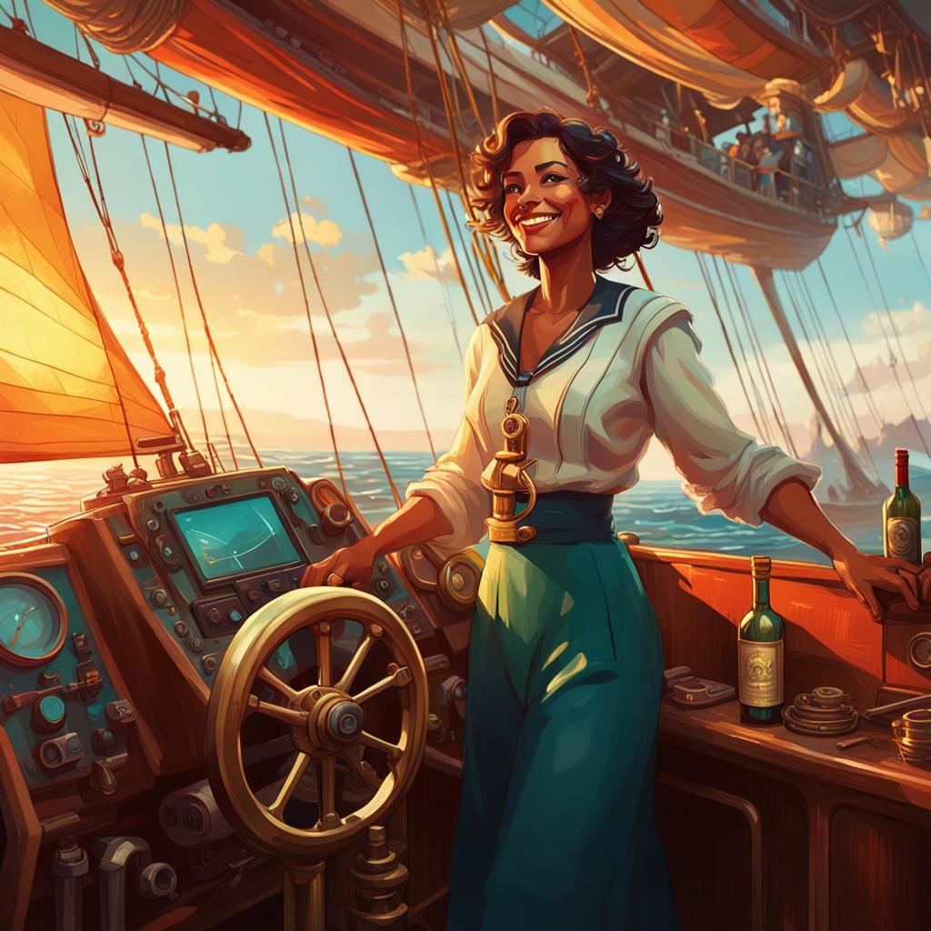 Generate image using prompt: A sailor on modern sailing yach...