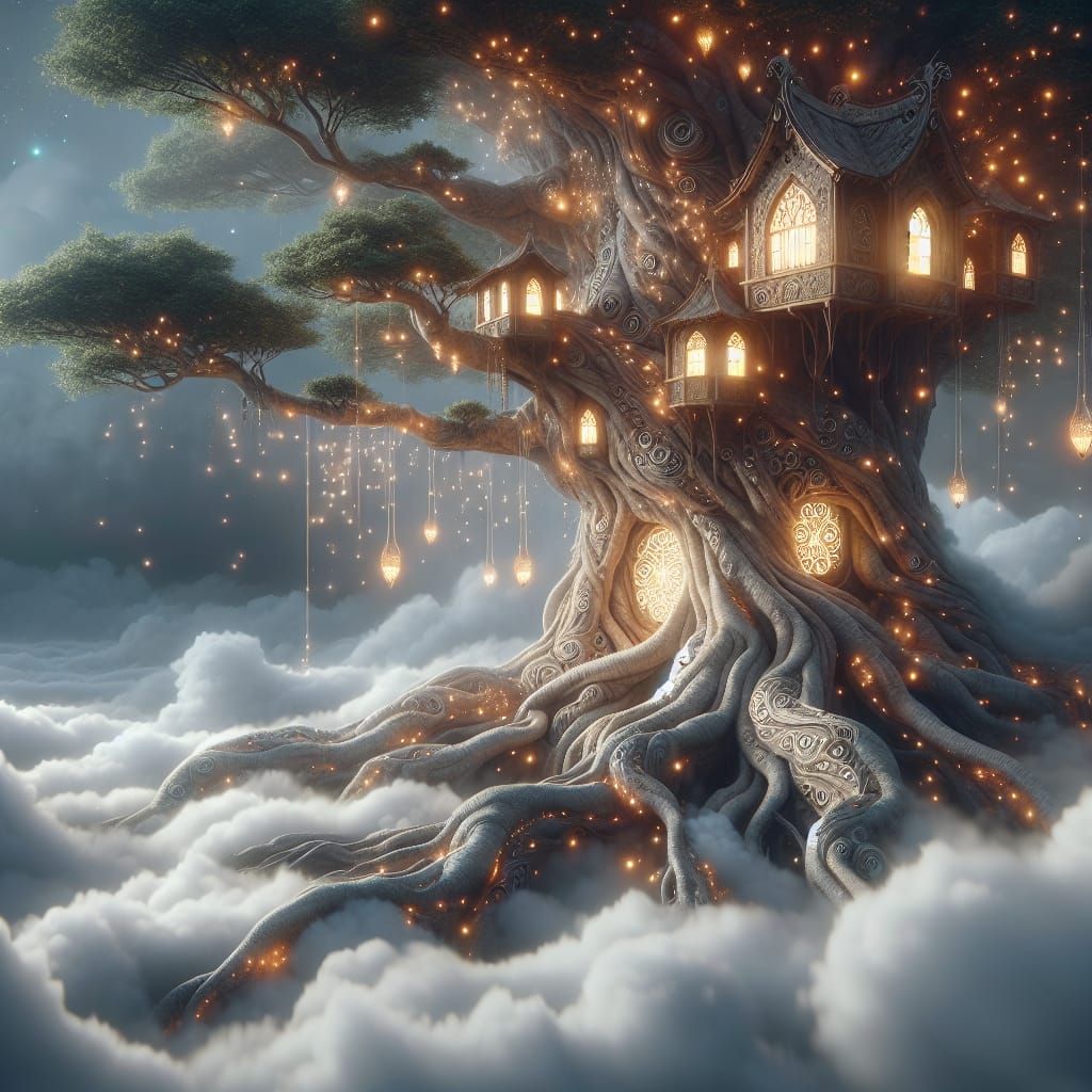 Enchanting Treehouse in the Clouds: Digital Matte Painting