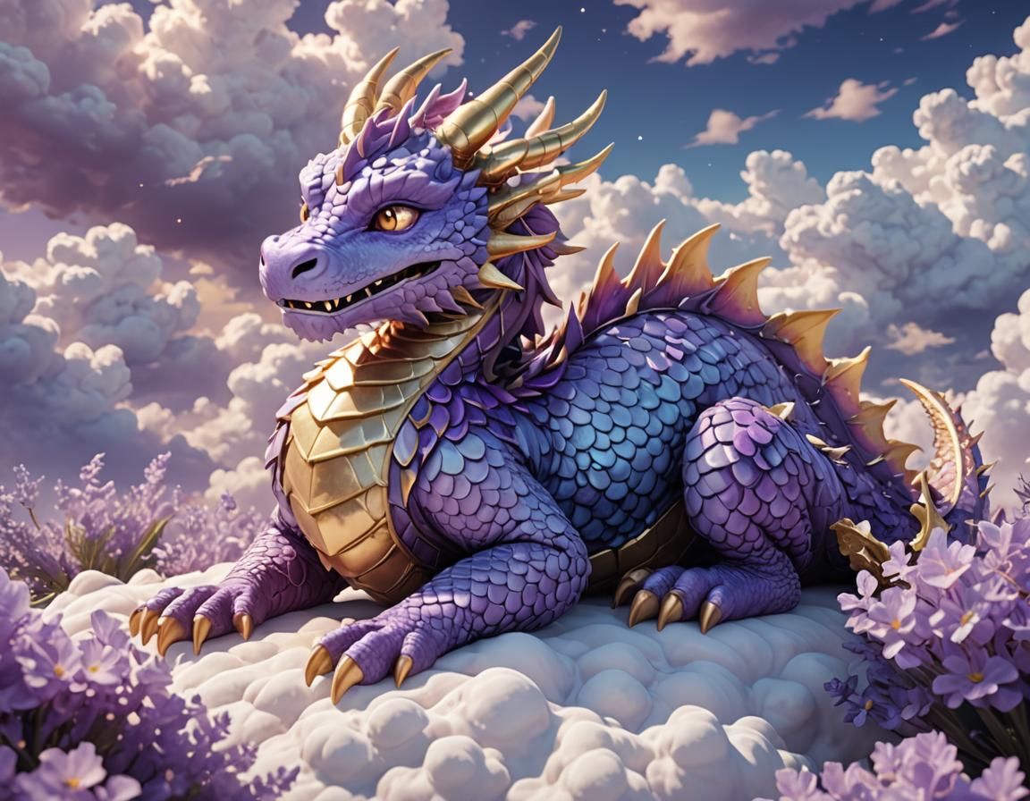 Dragon Sleeping on Clouds: 3D Anime Furry Art