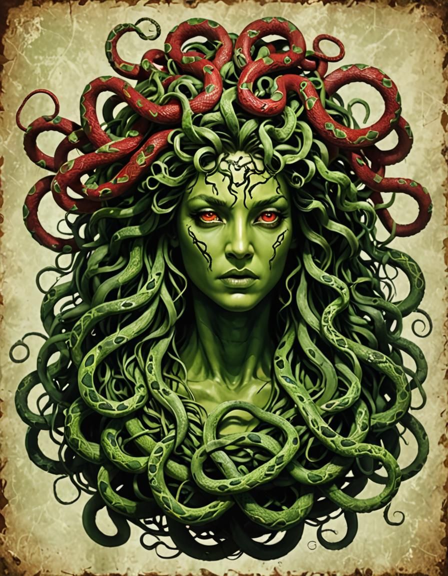 Medusa with Aggressive Snake Hair