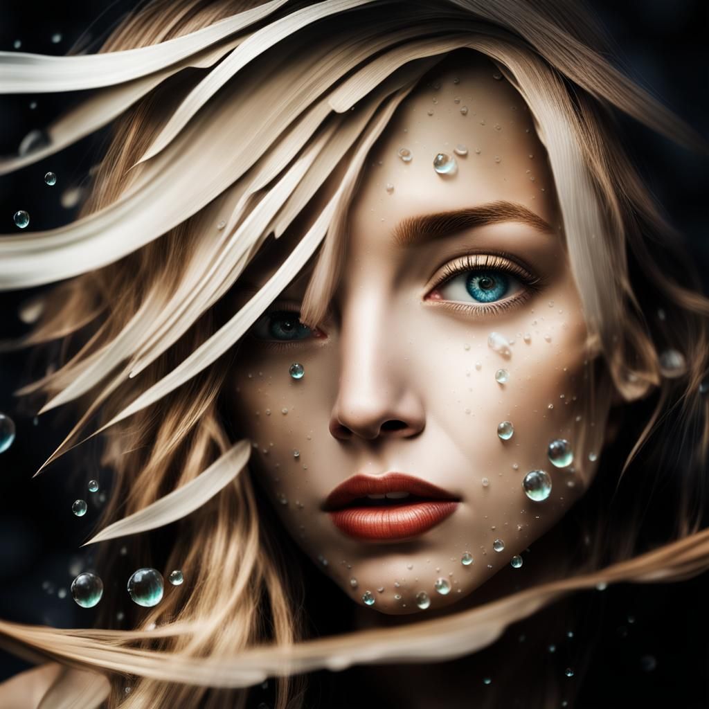 Enigmatic Woman on Deserted Beach with Cityscape