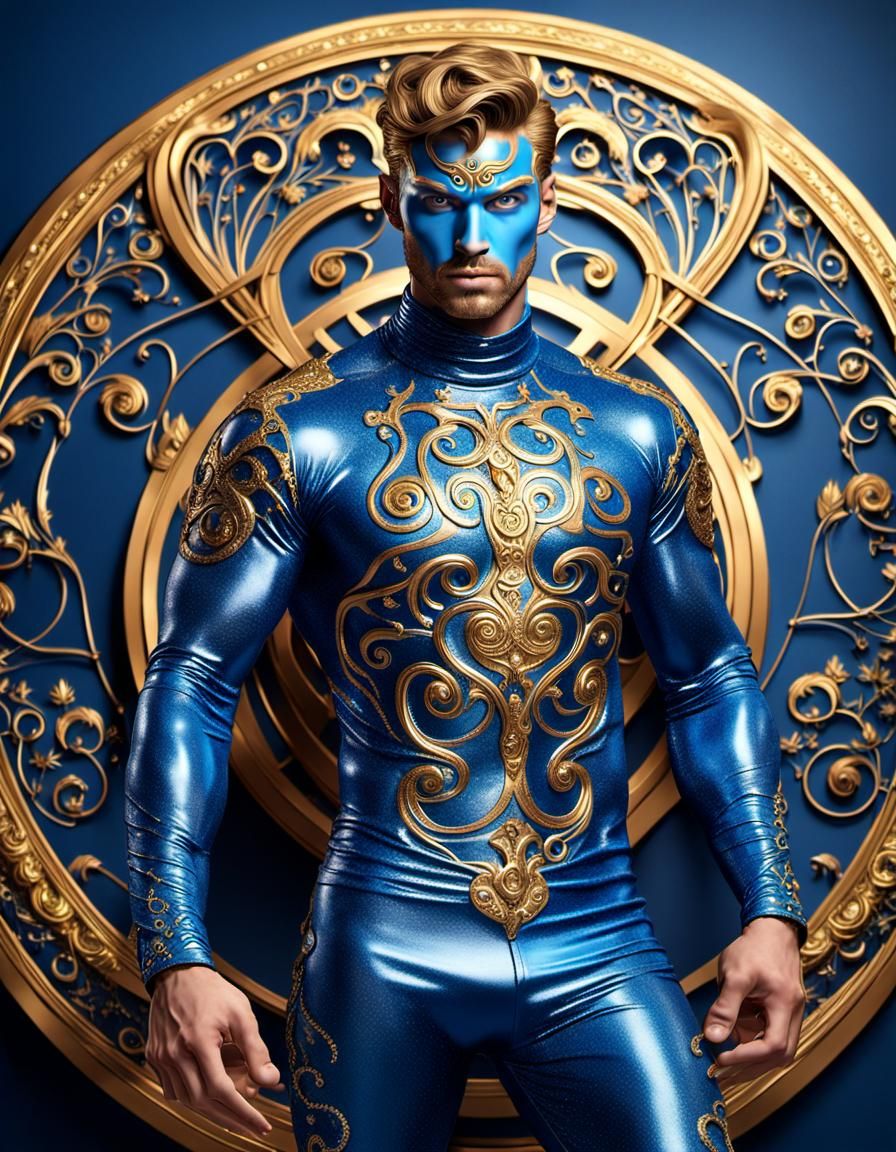 Hunky Tryto with Gold Filigree, 3D Render