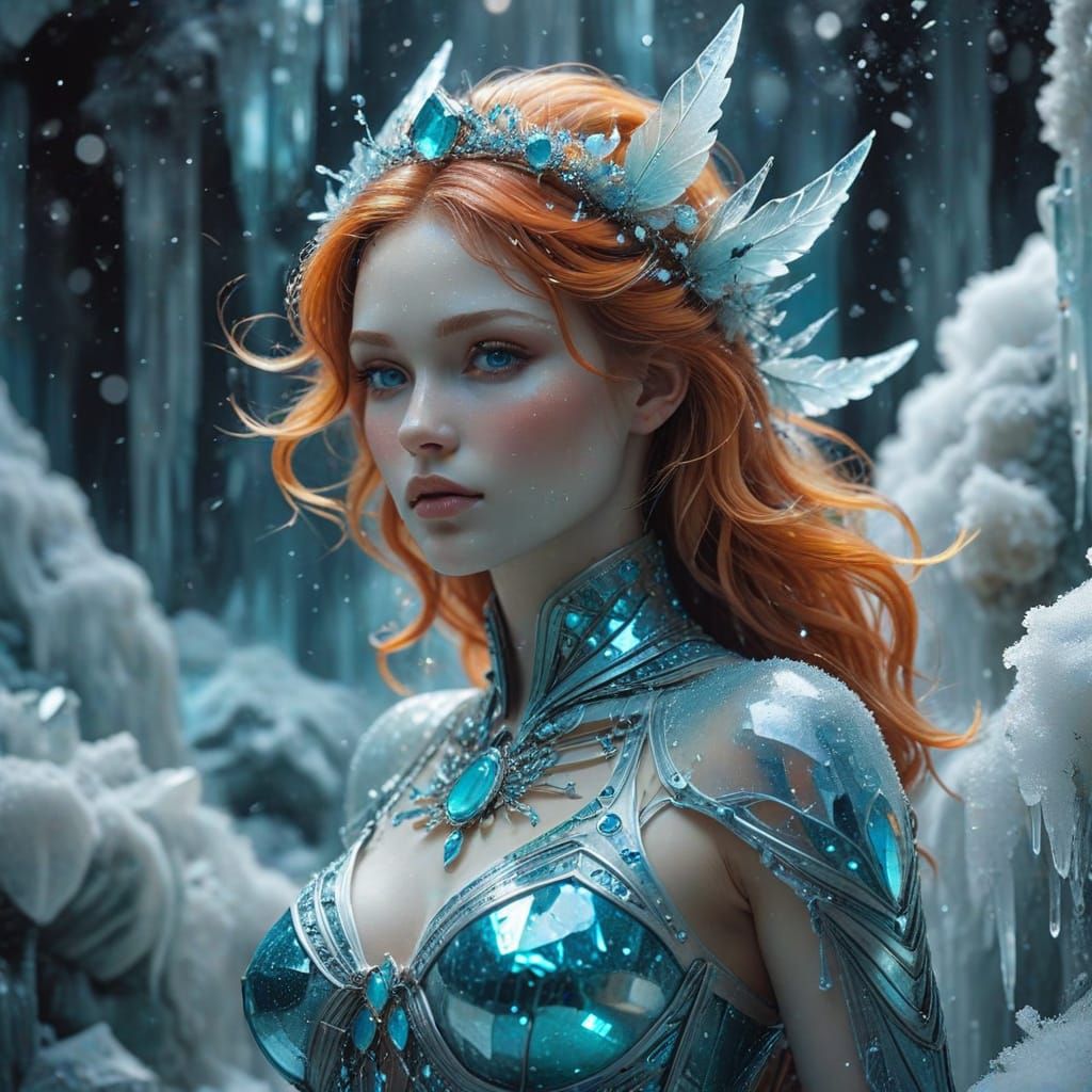 Icy Winter Princess in Cosmic Watercolour Style