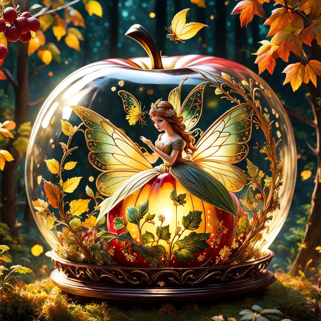 Fairy in Glass Apple with Autumn Colors