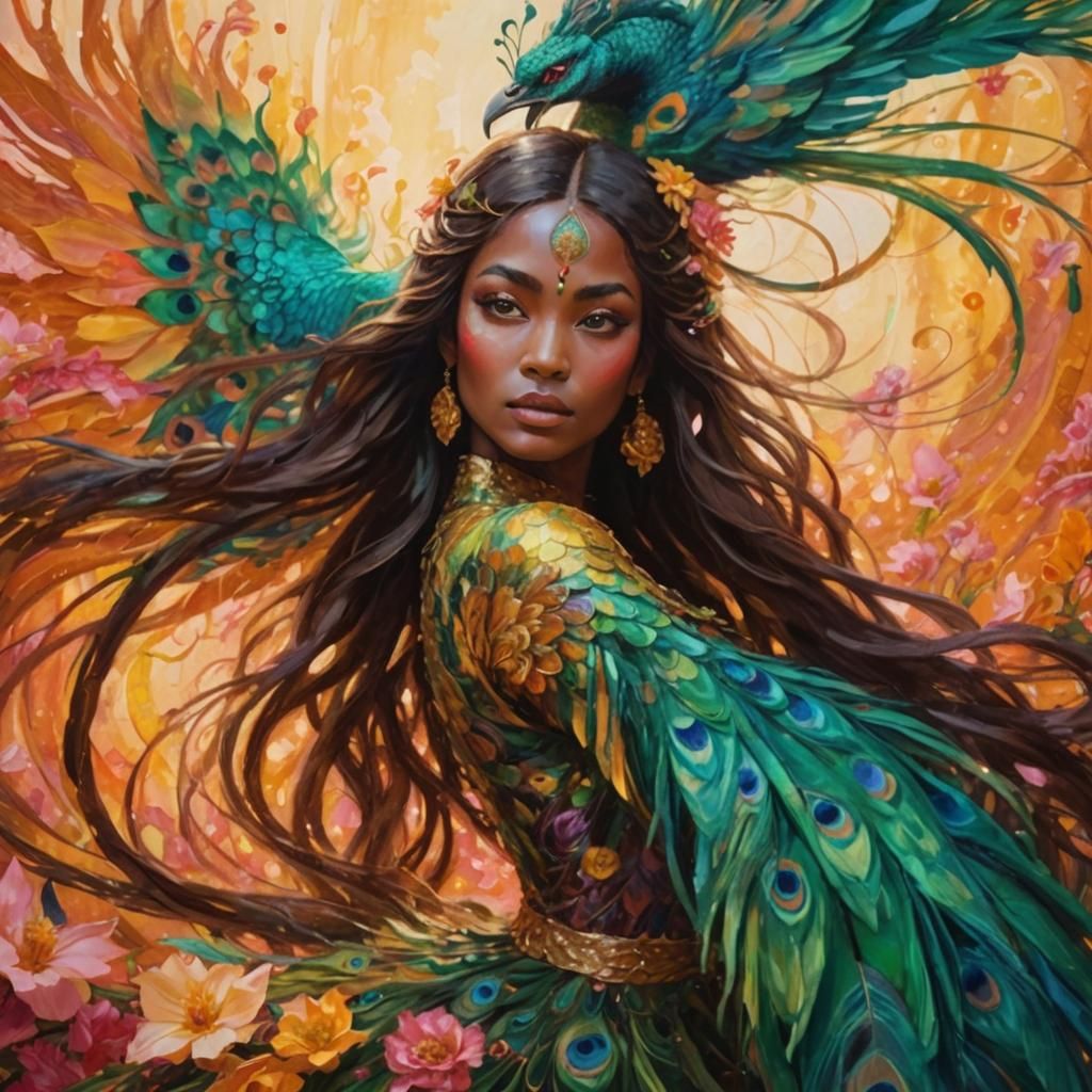 Dragon Peacock Woman in Abstract Expressionism