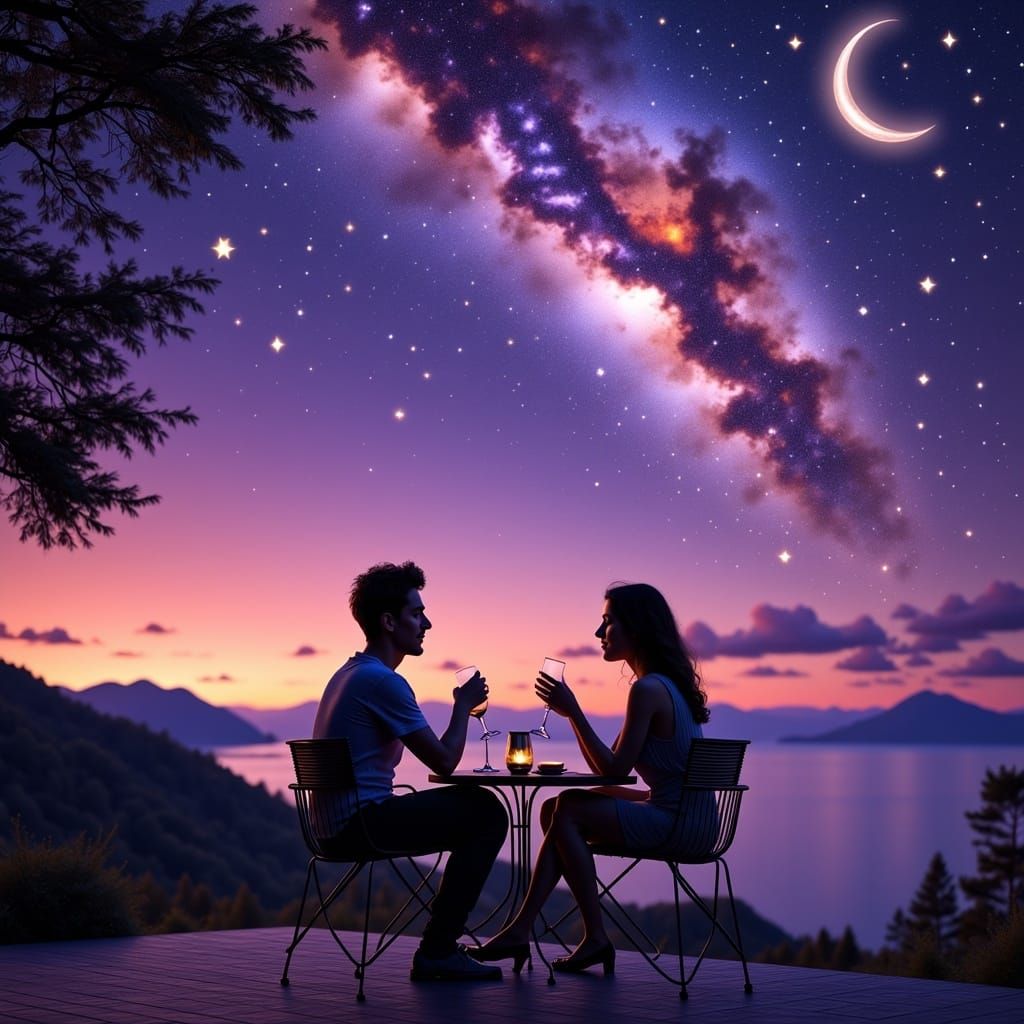 Couple Amazed by Surreal Starry Night Sky