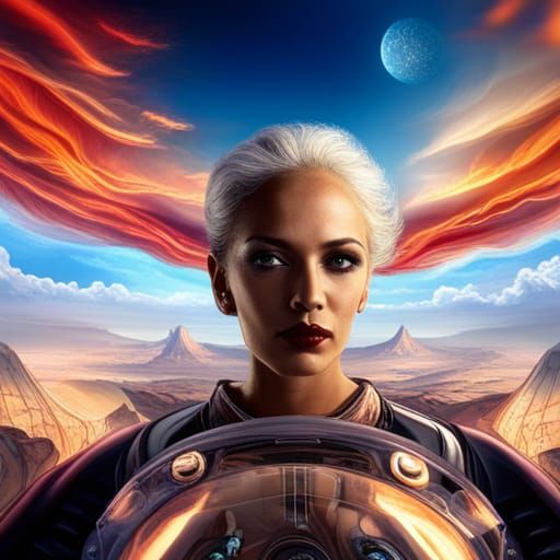 Woman in Flying Car Concept Art