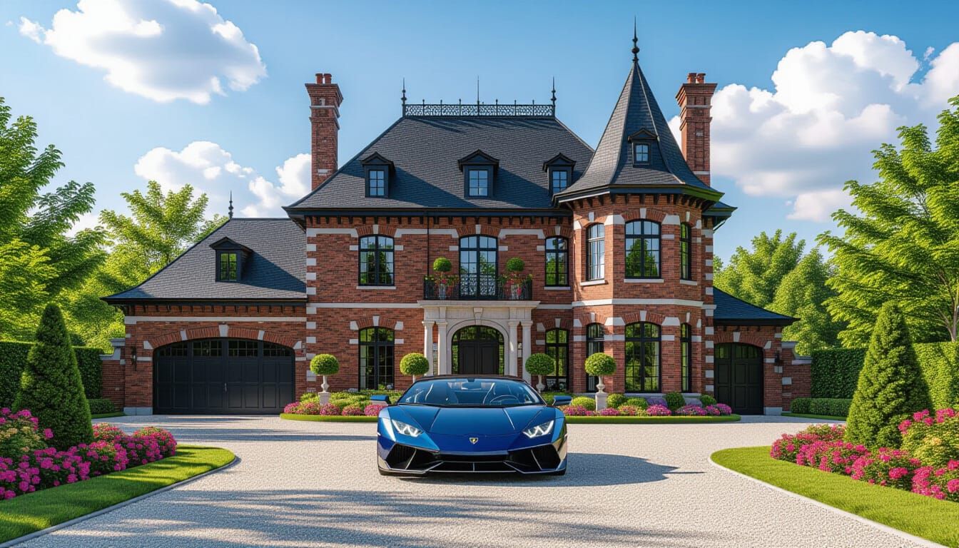 Victorian Chateau with Lamborghini in Monet Style