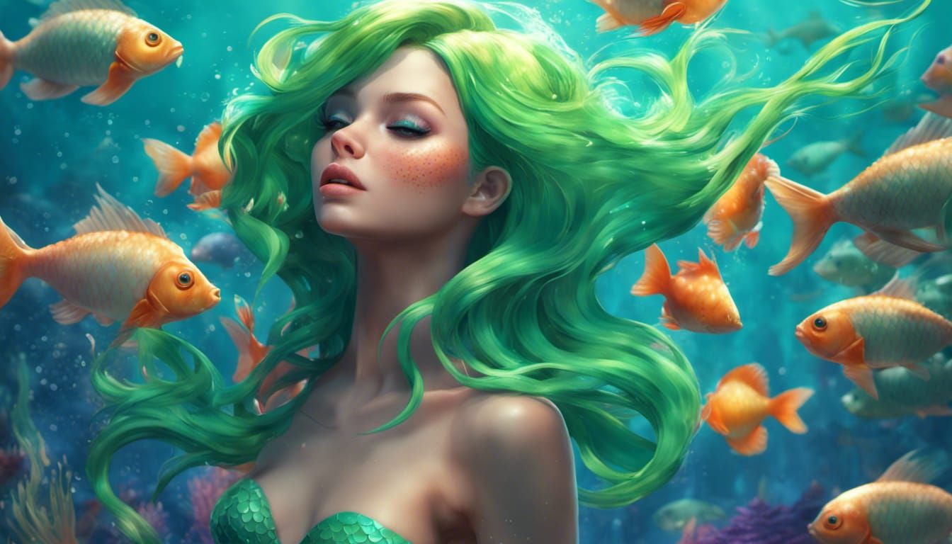 Mermaid with Green Hair 3D Render