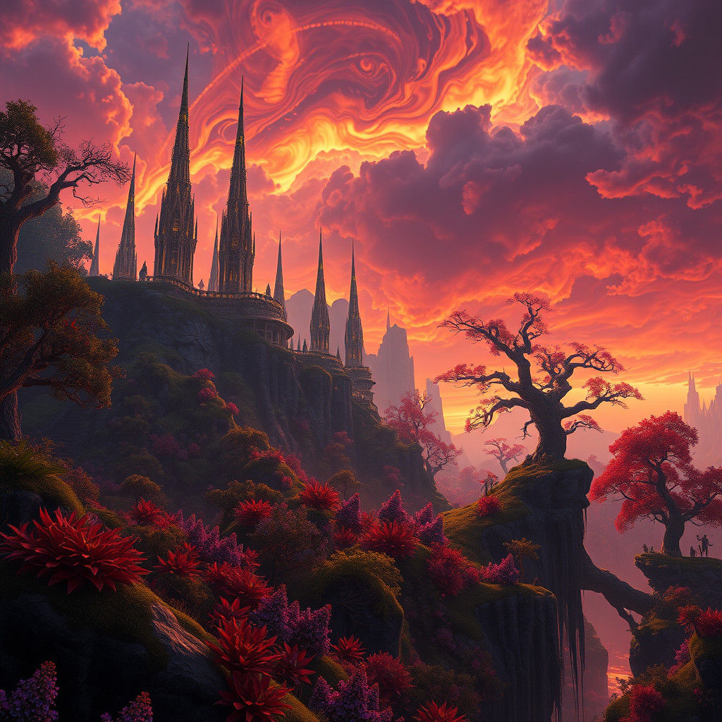 Lush Mystical Realm with Gleaming Spires