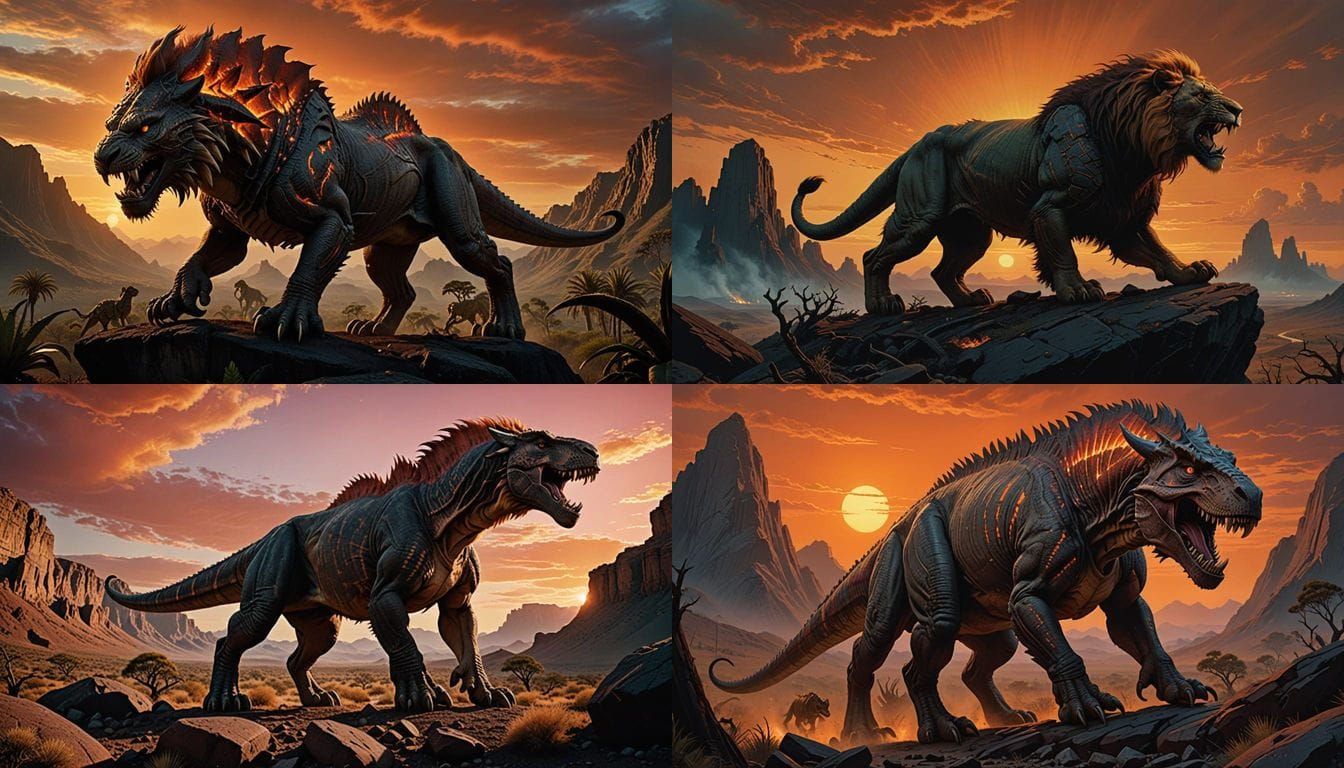 Fierce Lion-Dinosaur Hybrid Conquers Rocky Terrain