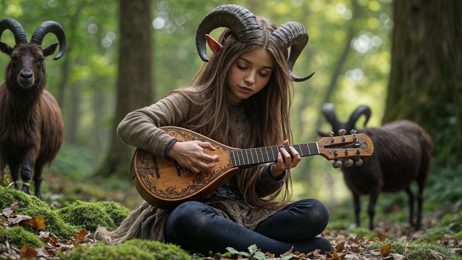Faun Plays Lute for Three-Headed Goat