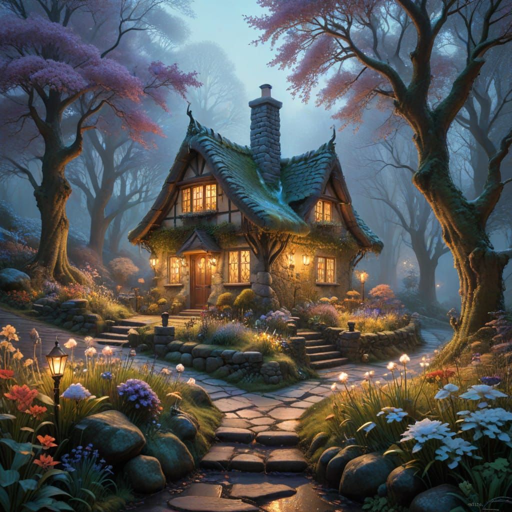 Winter Stone Cottage with Enchanted Garden