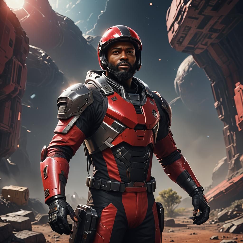 Black Space Ranger in Red Suit: 3D Game Cinematic