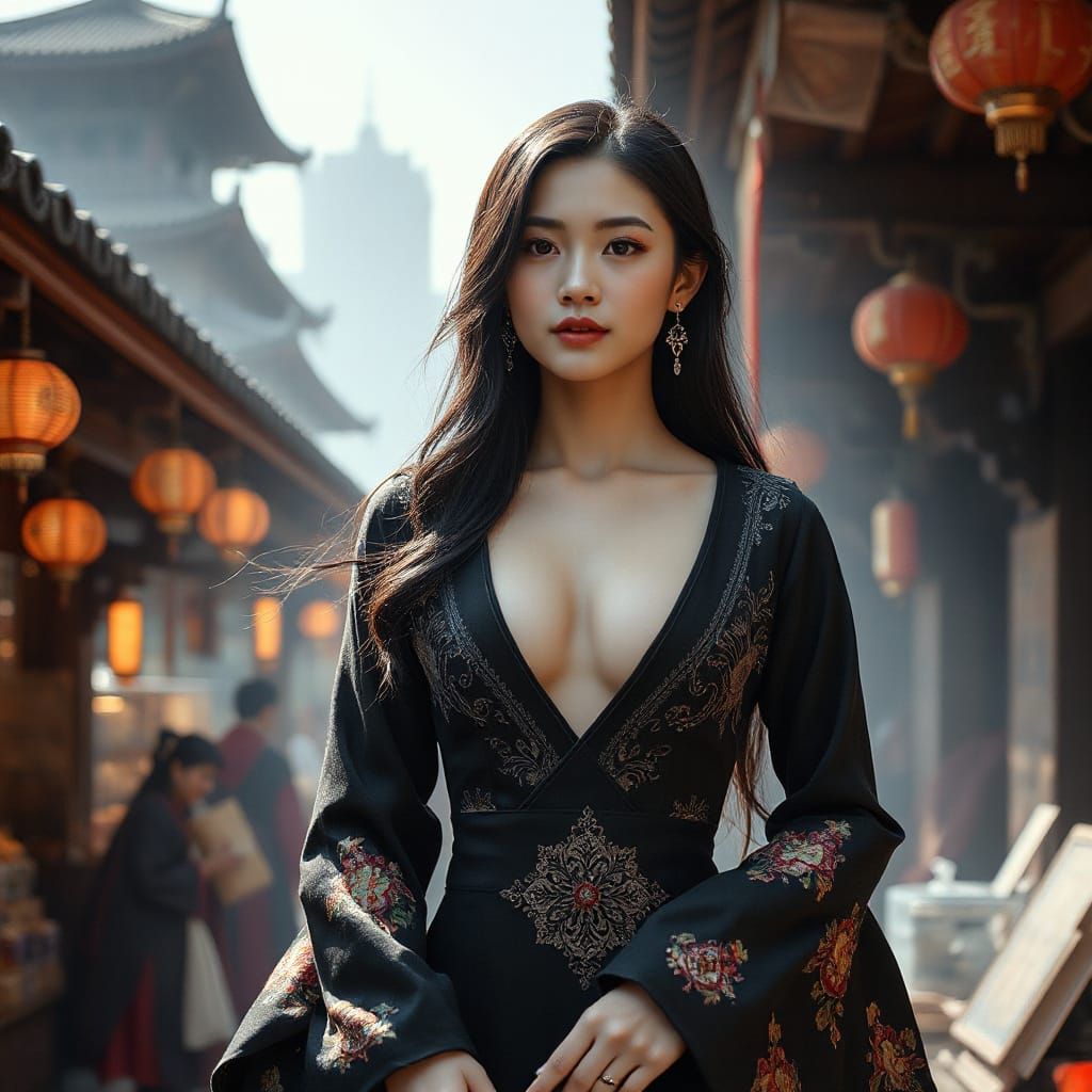Asian Goddess in Mystical Hanfu Attire