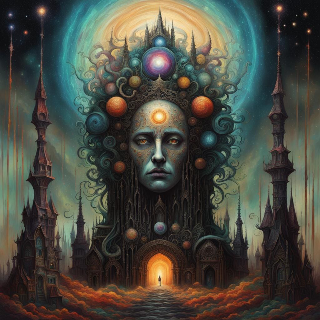 Ethereal Cosmic Folk Art in Gothic Style