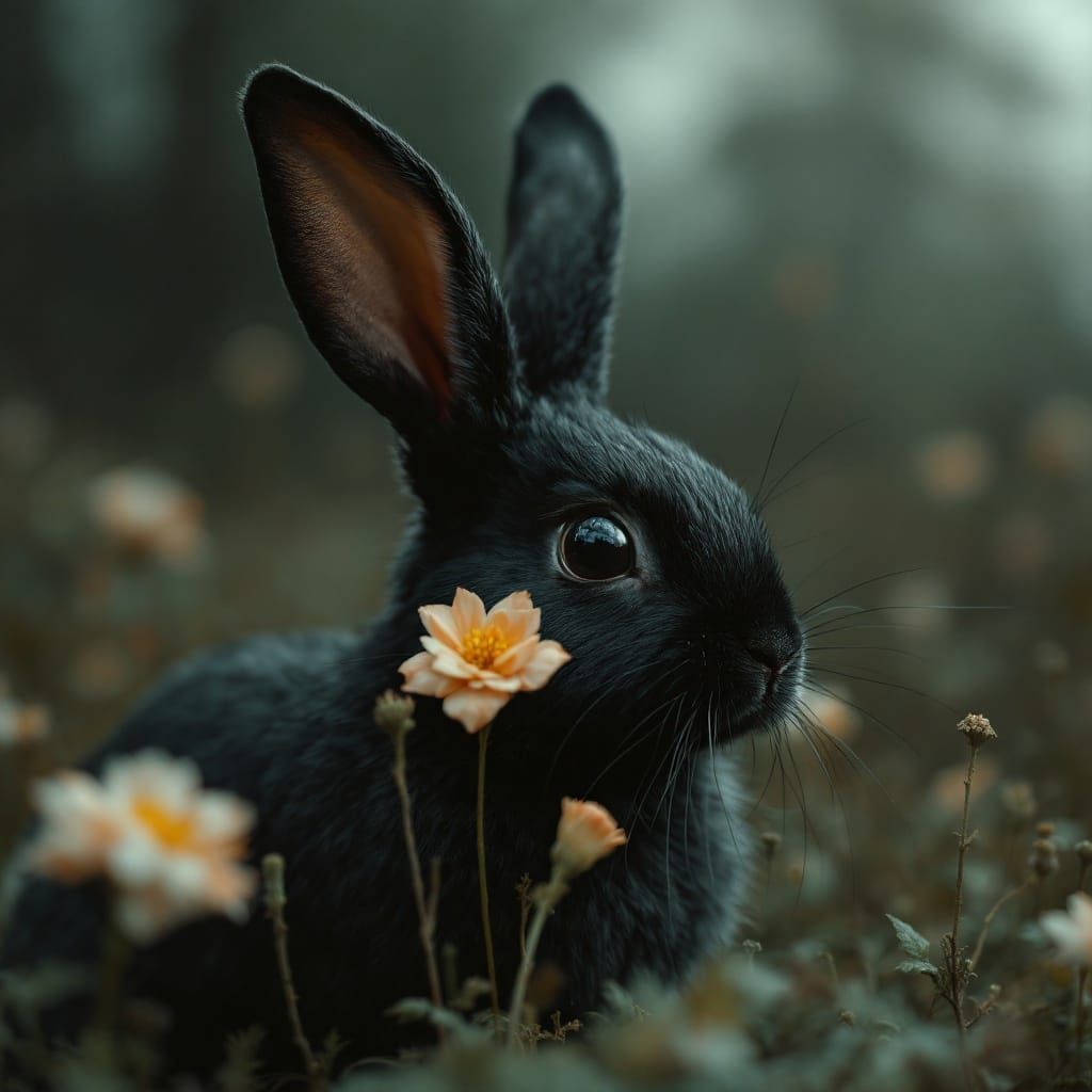 Smol Film Photography of a Realistic Black Rabbit