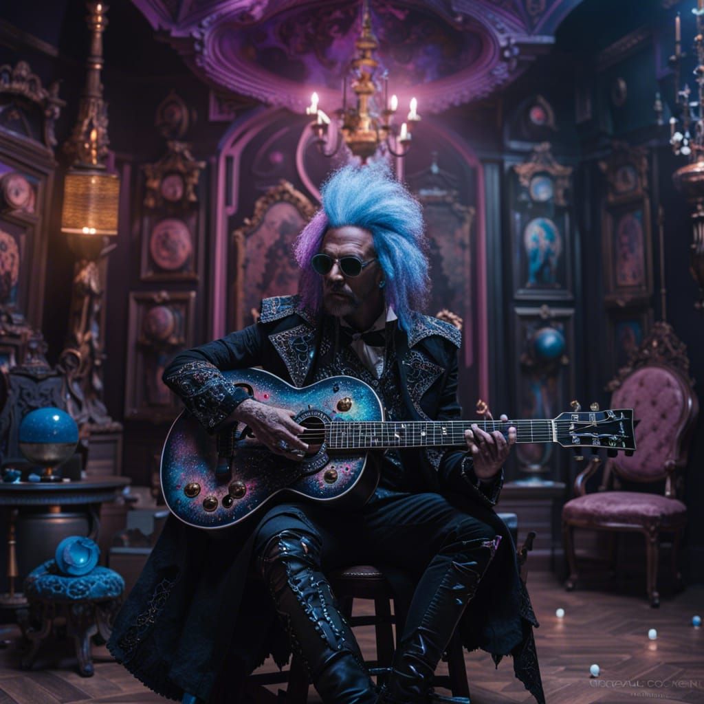 Galaxy Wizard Punk Rockstar Playing Guitar
