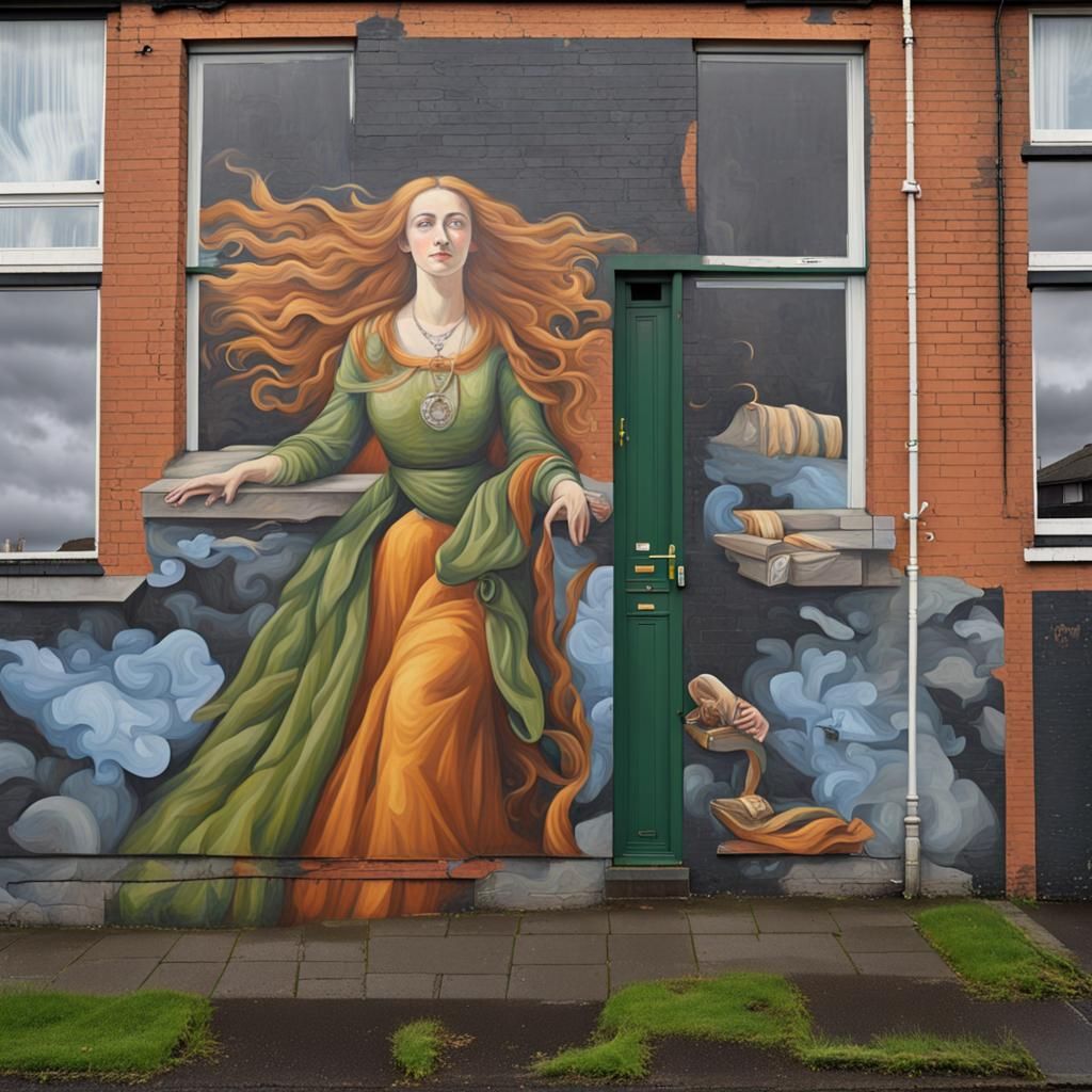 Lady of Shalott Mural in Irish Political Style