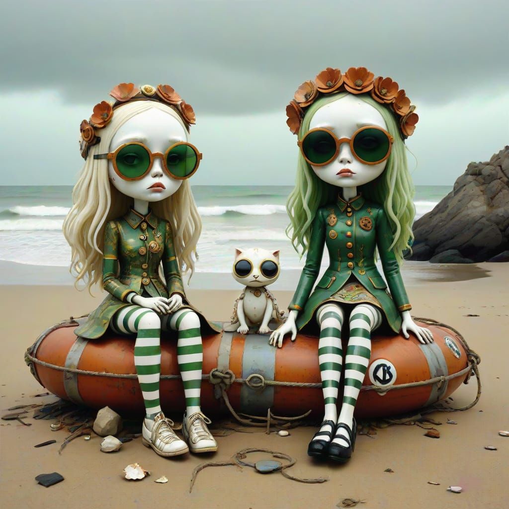 Floral Chibi Ladies on Dystopian Beach