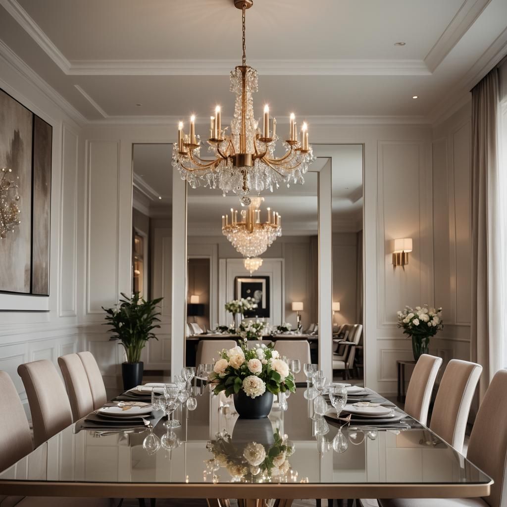 Sleek Minimalist Dining Room with Chandelier
