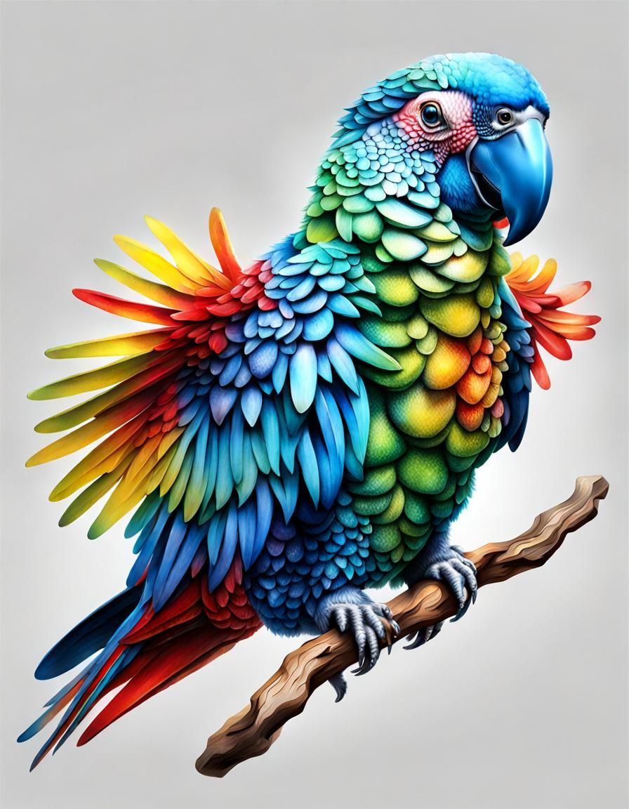 Crystallized Flying Parrot in Hyperrealistic Detail